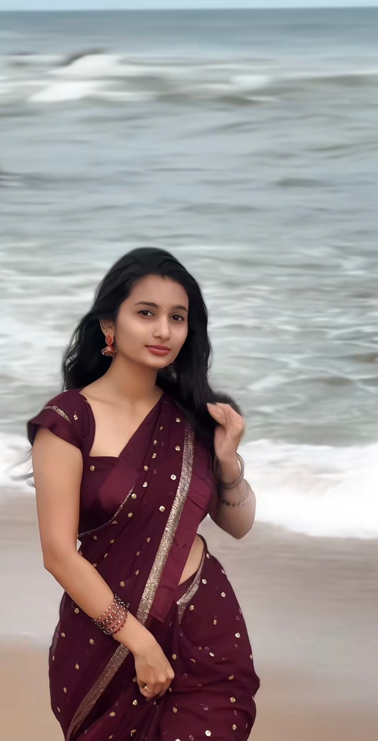 Brown viscose sequence georgette saree