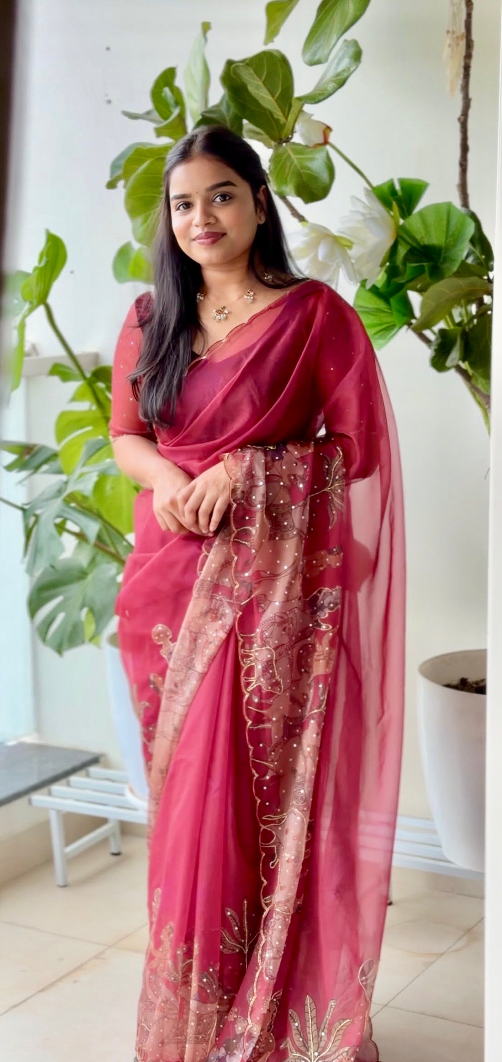 Maroon pichwai handwork saree