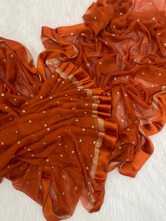 Orange viscose georgette saree