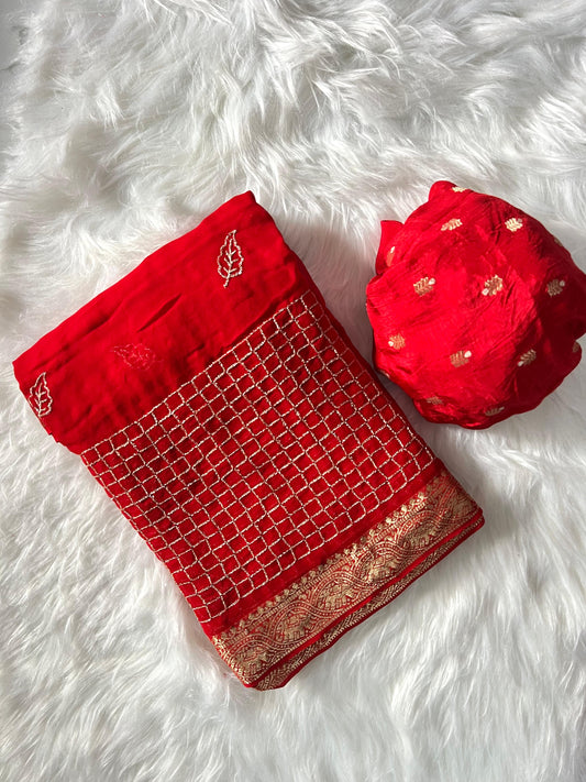 Red 
Pure viscose georgette saree