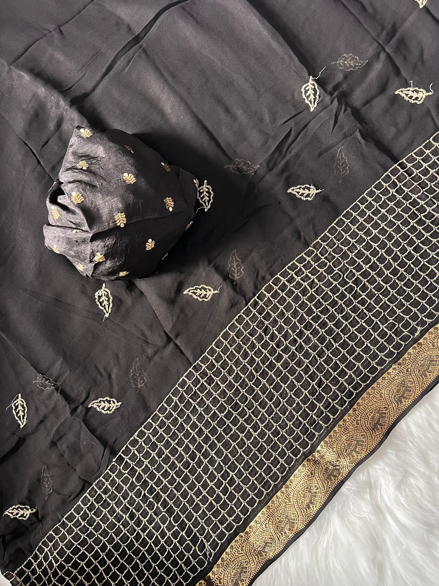 Black pure viscose georgette saree