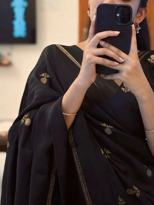 Black khadi viscose saree
