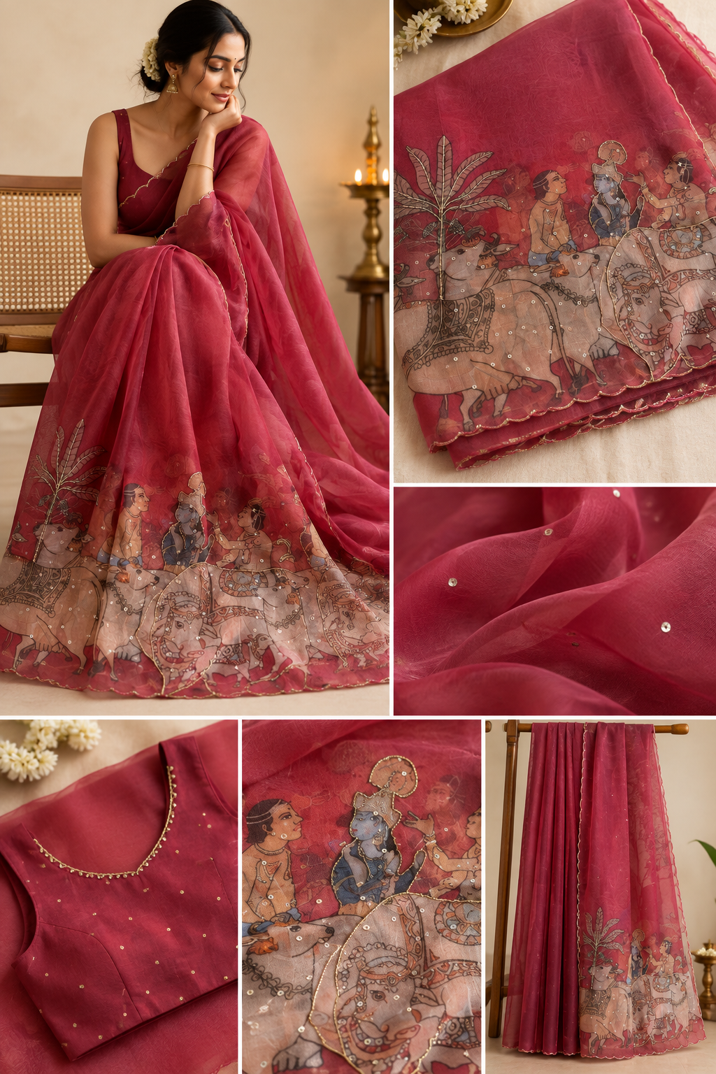 Maroon pichwai handwork saree