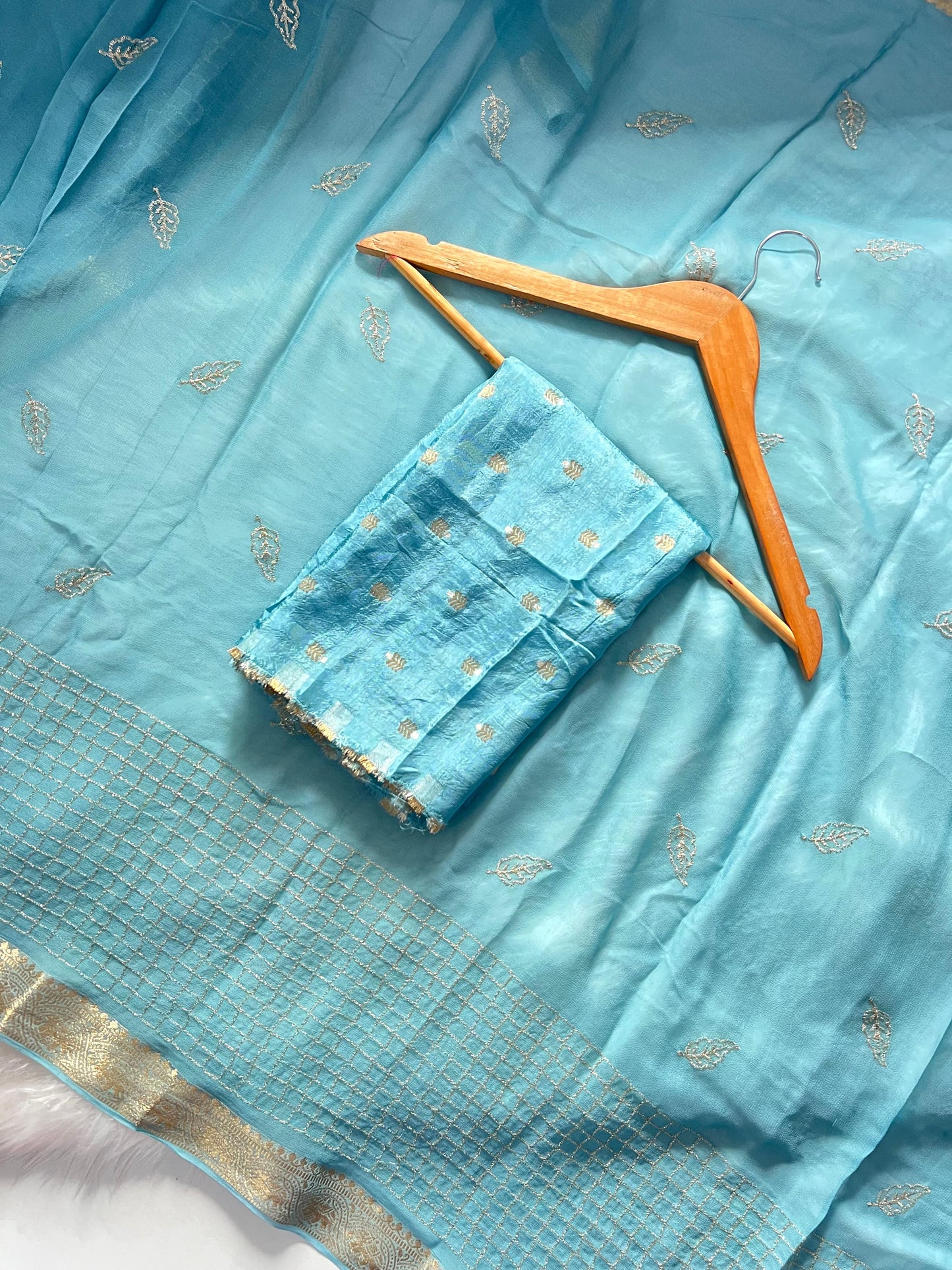 Skyblue pure viscose georgette saree available