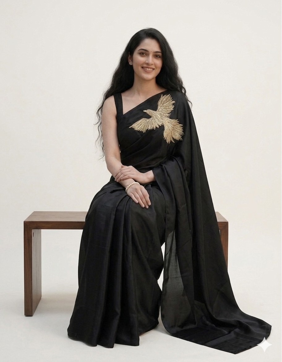 Bird design pure crepe saree