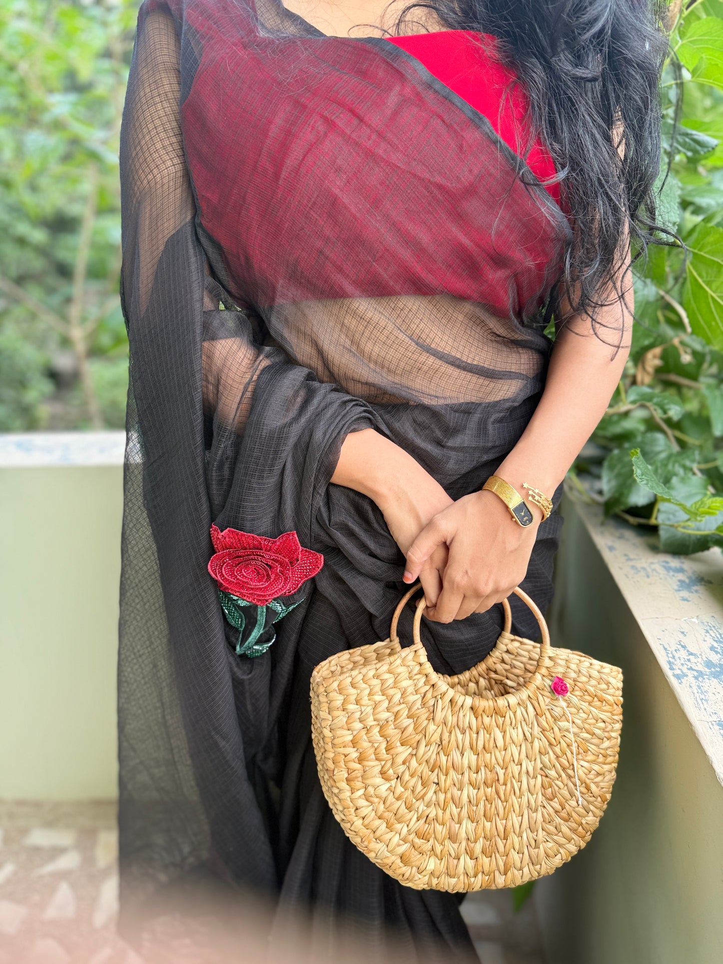 Valentine’s edition(Black kota saree with red roses)