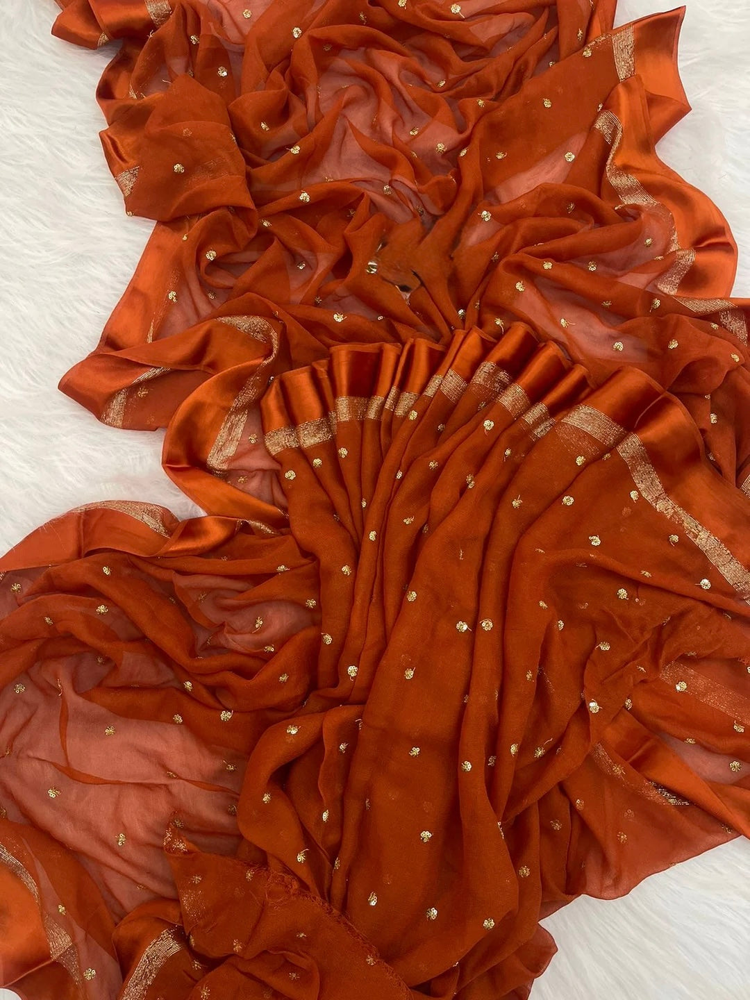 Orange viscose georgette saree
