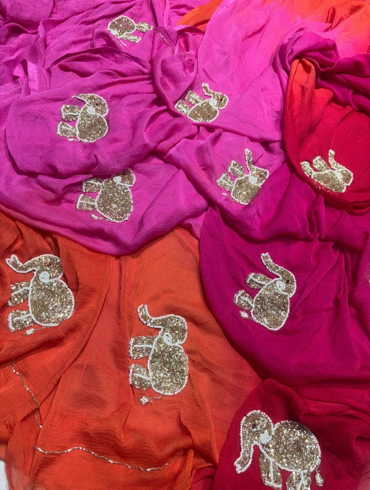 Elephant embroidered chiffon saree