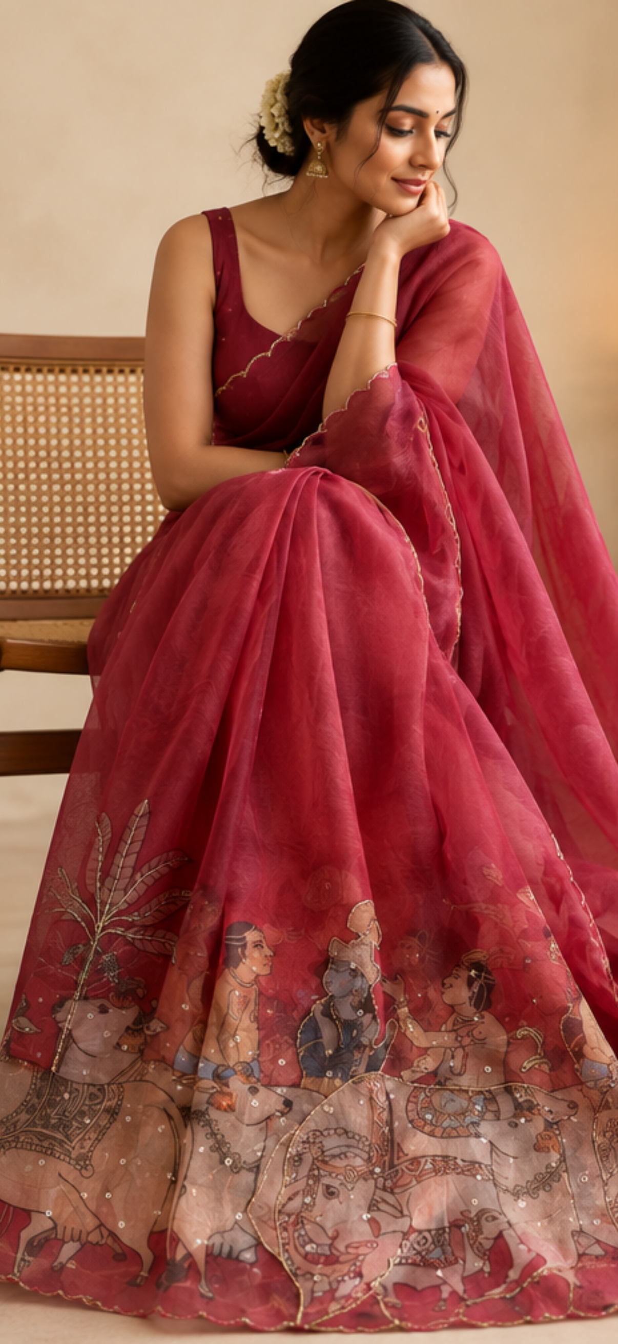 Maroon pichwai handwork saree
