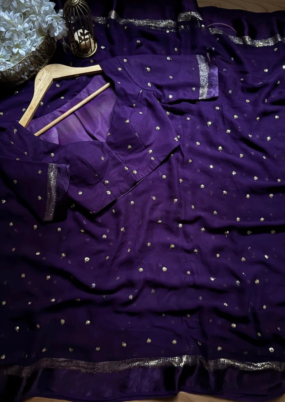 Deepika-purple pure viscose georgette saree