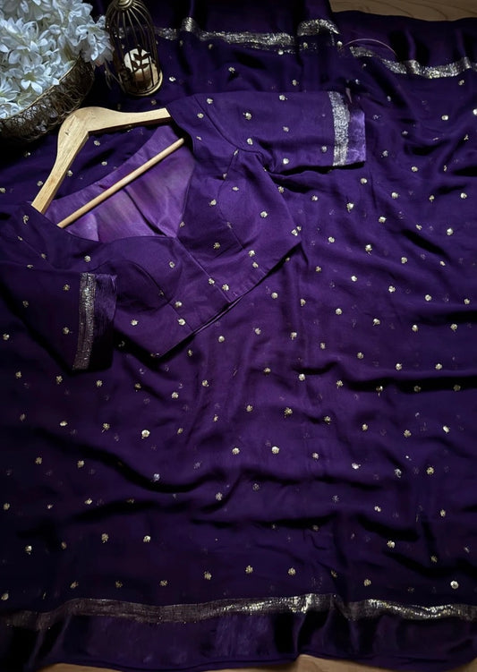 Deepika-purple pure viscose georgette saree