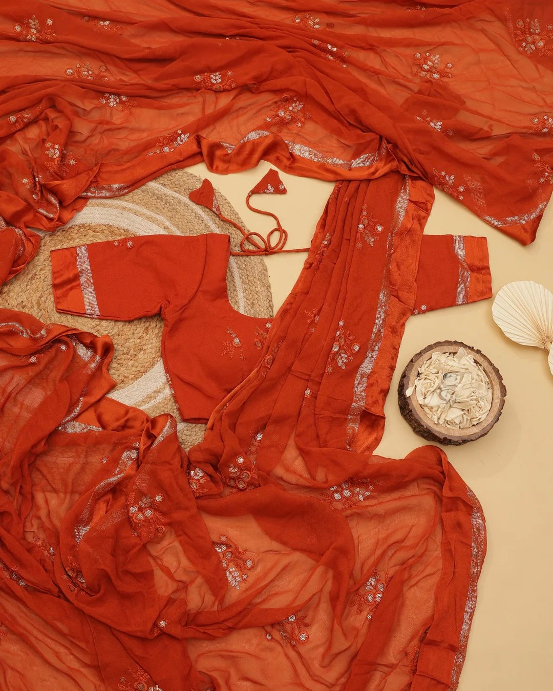Kiara-orange embroidered saree