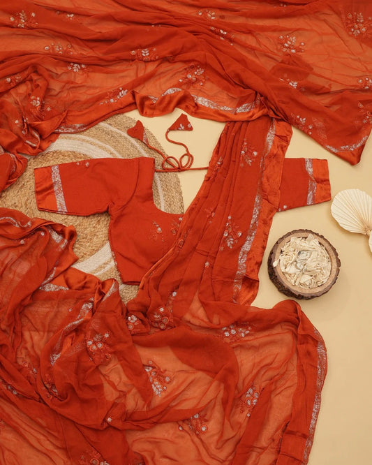 Kiara-orange embroidered saree