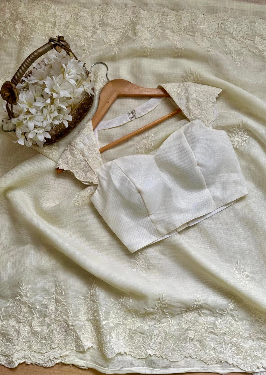 Samantha-white embroidered saree