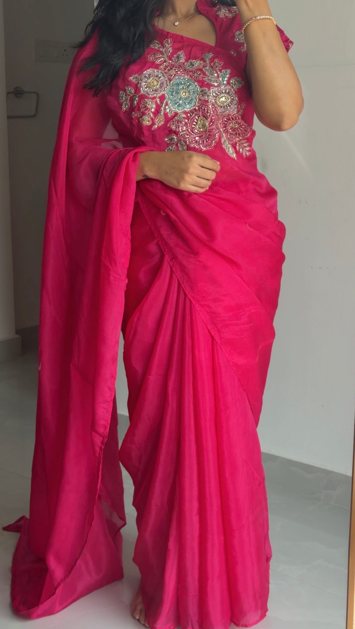 Navi Pink Petal Saree