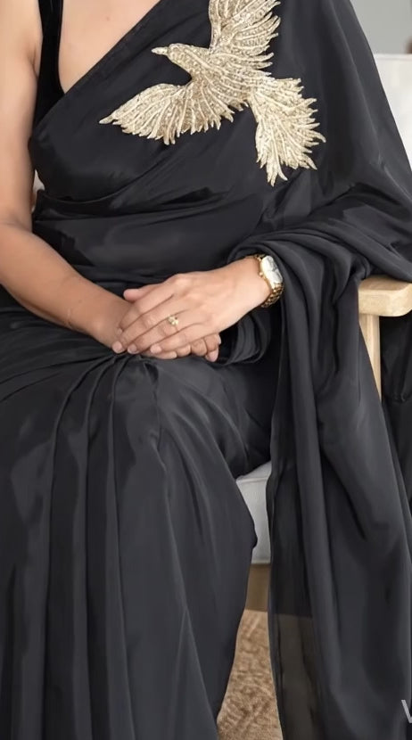Bird design pure crepe saree